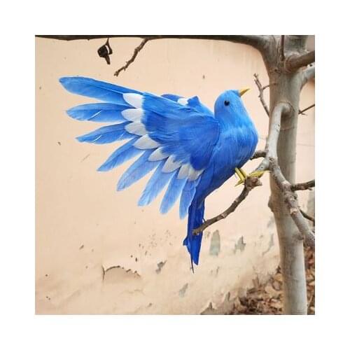 Real life toy bird blue feathers bird about 22x30cm spreading wings bird home garden decoration prop toy gift h1872