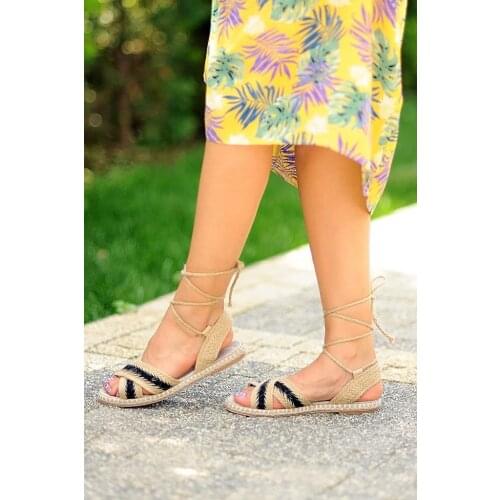 A0506-20Siyah Pink Potin Women Black Sandals A0506-20Siyah