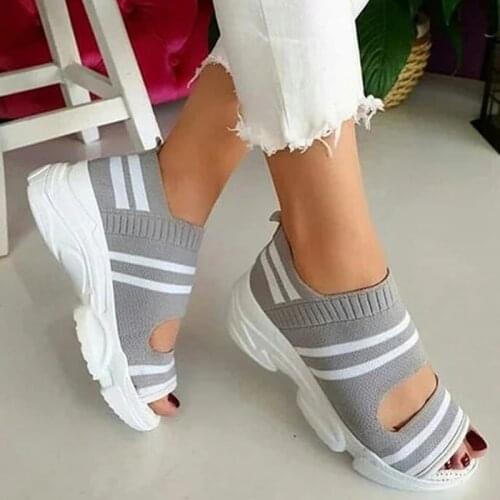 Womens Sandals Wedges Footwear Summer Platform Sandals Women Shoes Female Slip On Peep Toe Knitted Ladies Sneakers Casual 2021