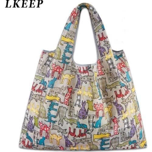 Foldable Handy Shopping Bag Reusable Cartoon Animal Tote Pouch Recycle Storage Handbags Home Storage Organization Bag Portable