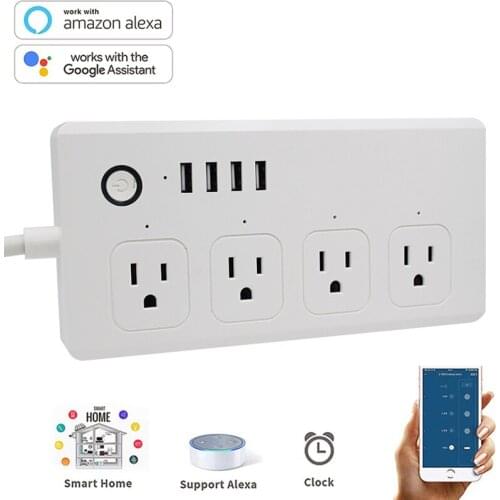 Tuya Wifi USB Socket For Home US Smart Power Strip With 1.5m Extension Cord Wireless Control Work With Google Home/Alexa Echo