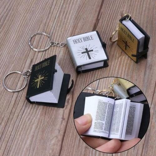 Fun Greek Book Keychain Black Sliver And Gold Cool Bible Decoration Pendant Readable Holy Bible Handicraft Gift Minor Language