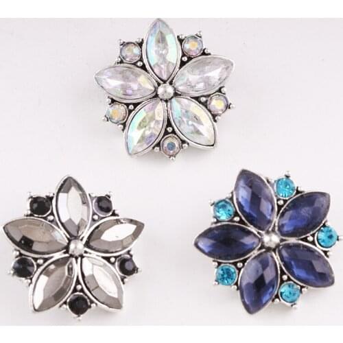 XH3121 NEW 18mm Crystal flower Metal Snap button fit snap jewelry DIY