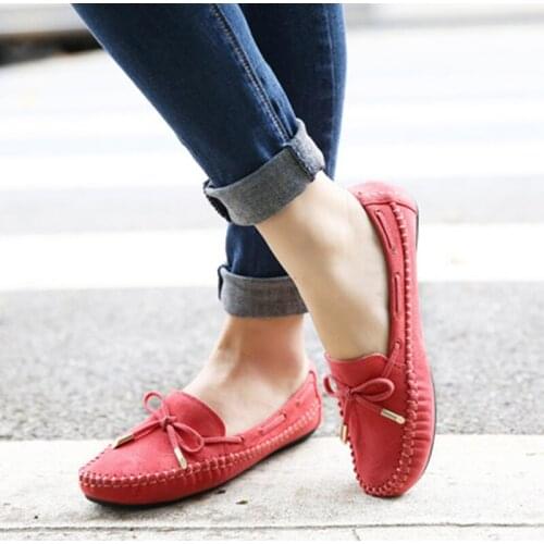 2020 Women Flat Casual Shoes Woman Loafers Bowtie Ladies Suede Solid Candy Colors Spring Womens Moccasins Female Footwear New