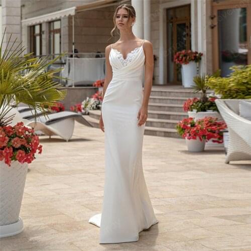 Sexy V Neck Mermaid Wedding Dresses for Bride Lace Appliques Beach Bridal Gowns Open Back Vestidos De Novia Boho Bride Dress