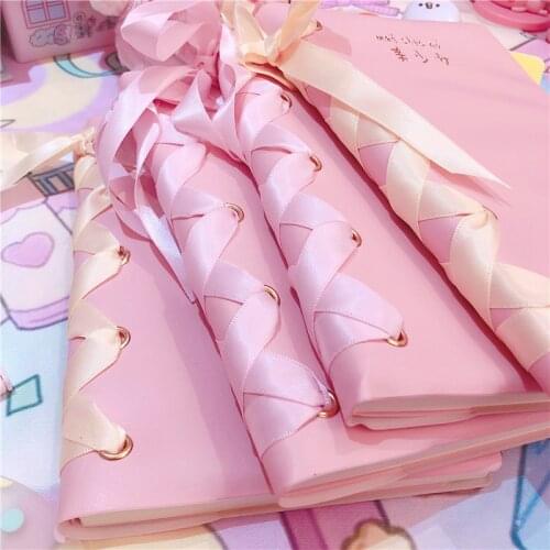 1Pcs Cute Pink Lace Binding PU Notebook Creative Fairy Girl Diary Memo Pads Planner Notepad Stationery For Kids
