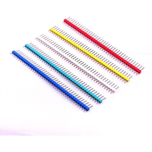 100pcs/lot 2.54mm Black + White + Red + Yellow + Blue Single Row Male 1X40 Pin Header Strip Gold-plated ROHS