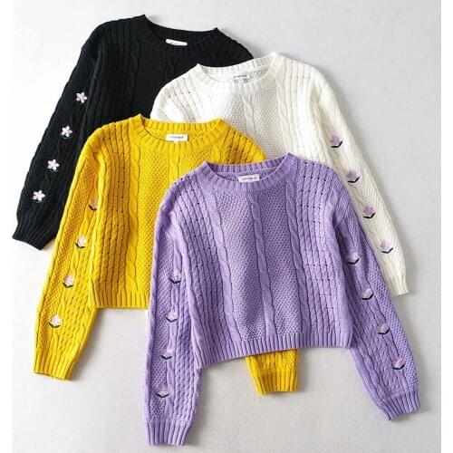 2020 fashion ladies clothes embroidery flower winter sweater women