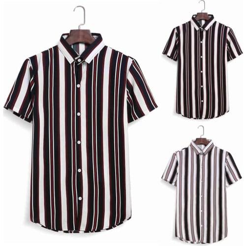 2021 Mens Shirts Summer Printed Splicing Colorful Stripe Short Sleeve Loose Shirt Plus Size Casual Shirts For Mens Ropa Hombre