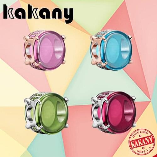 Kakany 2021 New High Quality 100% 925 Silver Original Purple, Blue Oval Cabochon Beads Suitable for Diy Charm Bracelet Jewelry