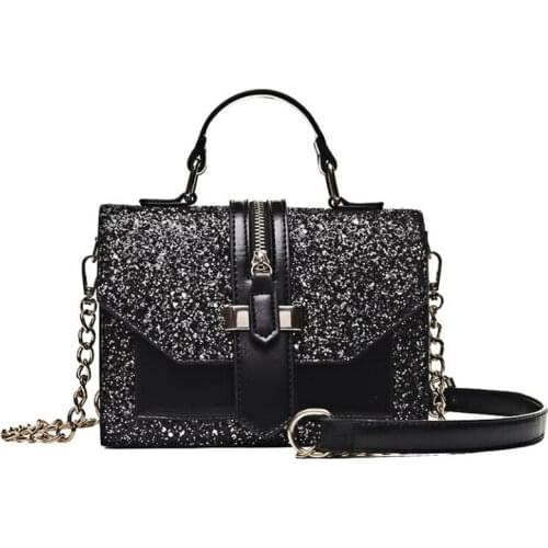 2021 Womens Bling Bling PU Leather Shoulder Bags Lady Solid Black And White Crossbody Chain Handbags Girl Fashion Sling Bags