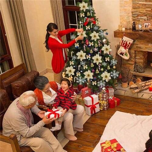 24PCS Christmas Tree Flowers Head Glitter Artificial Silk Flowers Tree Ornament DIY Home Party Decor Accessories New Year 2021