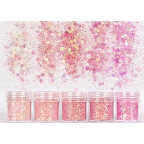 5pots Pink Set UV Resin Mold Filling Material Hexagon Glitter 1mm Sequin Mixed For Diy Handmade Epoxy Resin Craft Decro Material