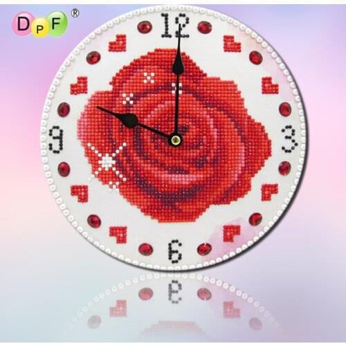 DPF 5D Round full Diamond painting Cross Stitch big rose diamond Mosaic wall clock Diamond Embroidery clock Needlework art decor