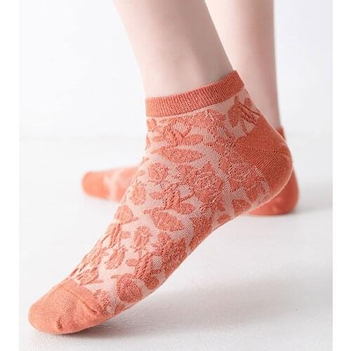 Breathable Colored Vintage Female Spring Boat Socks Women Hosiery Cotton Relief Flower Socks