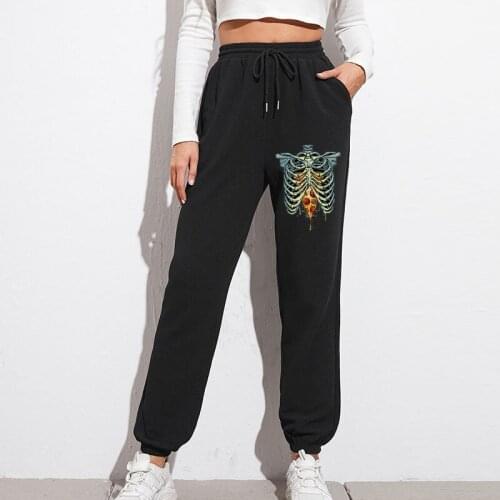 Y2k Skull 90s Aesthetic Print Fall Joggers Wide Leg Women Plus Size Pants Harajuku Korean Casual Fleece Warm High Waist Trousers