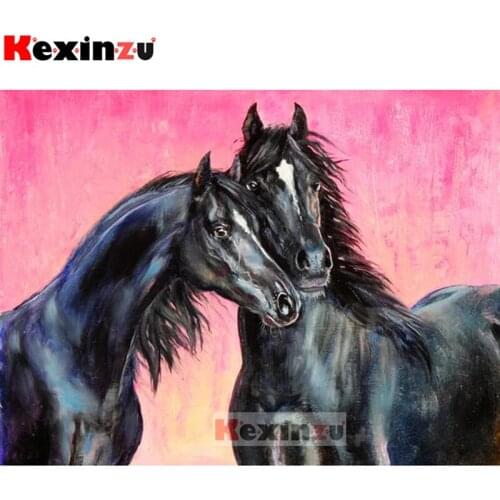 KEXINZU 5D DIY Full Square Drill Diamond Painting -Two horses- 3d Mosaic Diamand Embroidery Wedding Room Decoration K6656