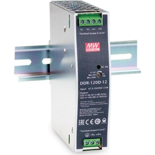 MEAN WELL DDR-120A/B/C/D Series DC12V 15V 24V 120W DIN Rail Type DC-DC Converter Wireless Network Industrial Control Syestem