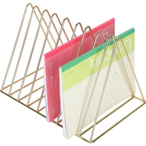 Kitchen Iron Magazine Holder Triangular Book Letter Storage Metal Desktop File Sorter Organizer Gold Rose Gold Organizer