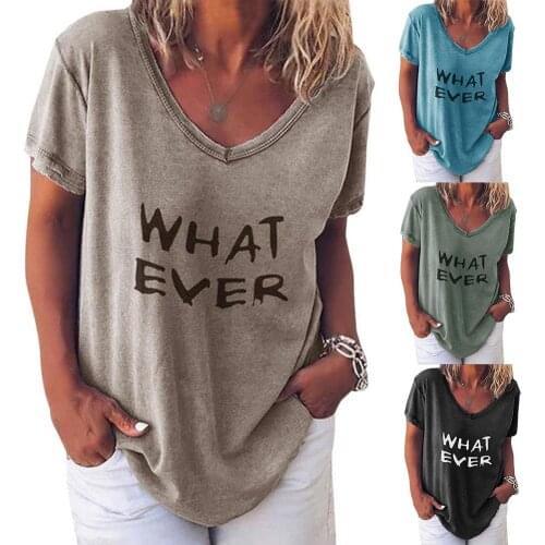 Summer All-Match T shirt Women Letters Print t shirt V Neck Short Sleeve T shirt for women t shirt Loose Casual femme t-shirts