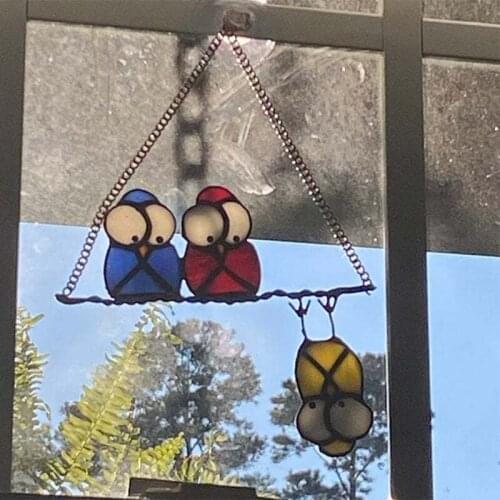 50LB Multicolor Stained Glass Owl Window Hanging Suncatcher Wall Bird Ornament Decor