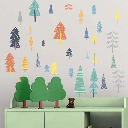 INS Nordic Style Forest Tree Wall Sticker Decals Woodland Tree Vinyl Wall Stickers for Kids Room Decoration Modern Wall Decor