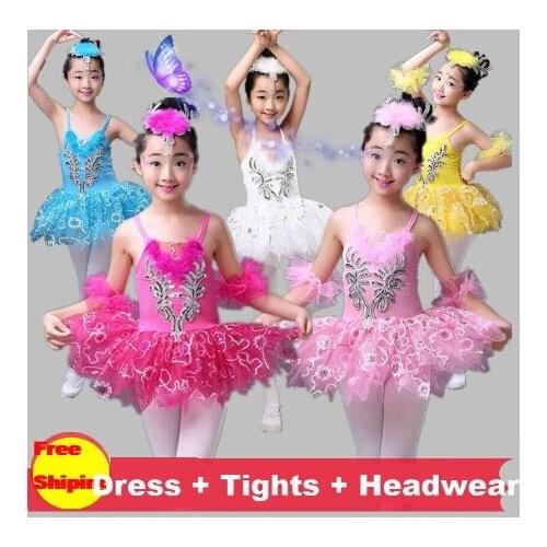 3-16Y Children Swan Lake Tutu Ballet Dance Costume White/Blue/Pink/Yellow Girls Stage Ballet Dress Ballerina Dance Dress Kids