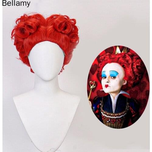 Movie Alice in Wonderland The Red Queen Cosplay hairwear Red Wine Short curly hair Cosplay Wig +Wig Cap