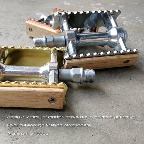Retro Fixed Gear Bike Bearing Pedal Folding Bicycle Peilin Pedal Wood Foot Board Rose Gold Classical Pedal