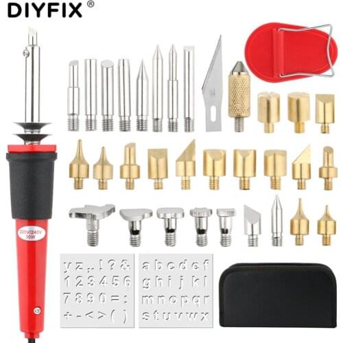 DIYFIX 37 in 1 Adjustable Soldering Iron Carving Pyrography Tool Wood Embossing Burning Soldering Pen Set Welding Tips Set