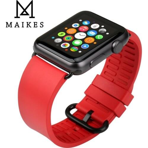 MAIKES Roes Red Watch Accessories Apple Watch Bands 44mm 40mm Sports Soft Rubber Watch Strap For Apple Watch Band 42mm 38mm
