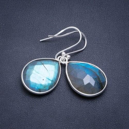 Natural Blue Fire Labradorite Handmade Unique 925 Sterling Silver Earrings 1.5" A2203
