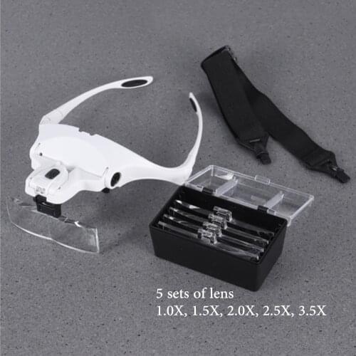Eyelash Extension 5 Lens Adjustable Headband Magnifying Glass Magnifier With LED Light Lamp Magnifying Glasses For False Lashes