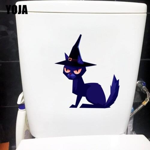 YOJA 20.8×23.8CM Halloween Witch Hat Cat Funny Kids Room Decor Wall Sticker Toilet WC Decals T1-3026