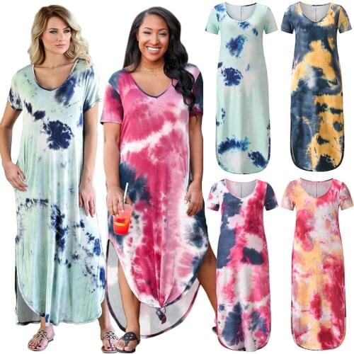 Womens dresses Loose home dress casual short-sleeved V-neck printed dresses 2021 summer womens clothing plus size