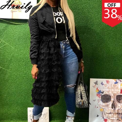 Long Trench Women Solid Plus Size Coat&mesh Patchwork Button Long Sleeve Trench Coat for Women Fashion Streetwear Femme Veste