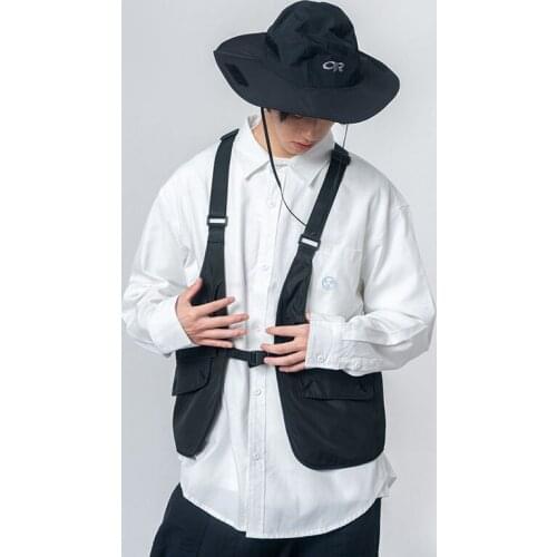 Men Retro Fashion Streetwear Hip Hop Vest Coat Male Female Japan Korea Style Loose Function Waistcoat Sleeveless Jacket