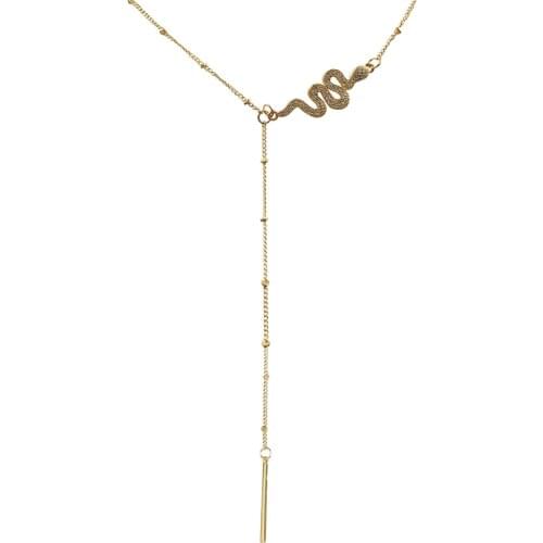 Bohemia Gold Color Plating Clear CZ Zirconia Paving Snake Decorated Y Neck Necklace For Women Party Anniversary Decoration