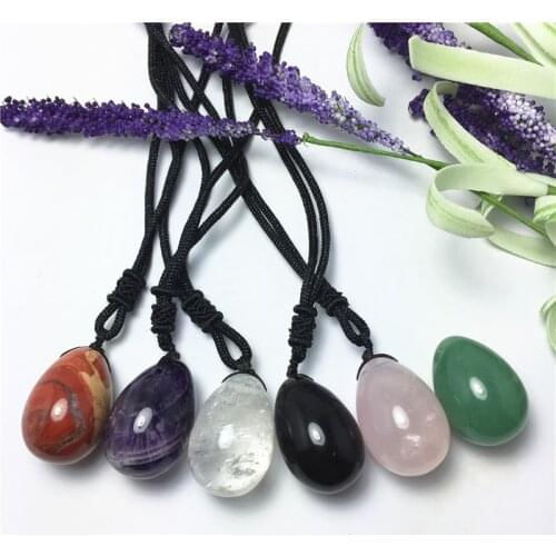 1pcs Small Natural Crystal Yoni Egg Gemstone Massage Stone Drilled With Rope Chain Pelvic Floor Muscle Vaginal Exercise