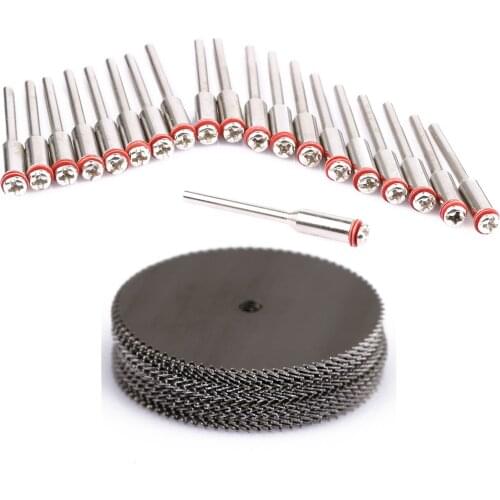 20Pcs 25mm Wood Cutting Disc Circular Saw Blade for Woodworking Rotary Tool+10Pc 3.175mm Mandrel Wheel Holder Dremel Accessories