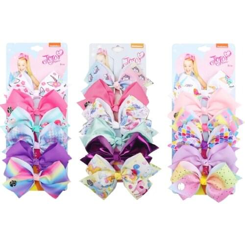 6Pcs/Card 5.5'' Jojo Siwa Large Unicorn Print Hair Bows Rainbow Ribbon Hair Clips For Girls Kid Boutique Hair Accessories