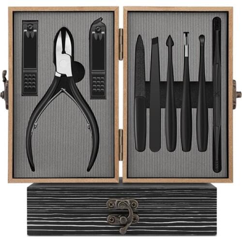 9Pcs Manicure Set Pedicure Kit Nail Clipper Stainless Steel Professional Toenail Cutter Tools Portable Travel With Wood Case