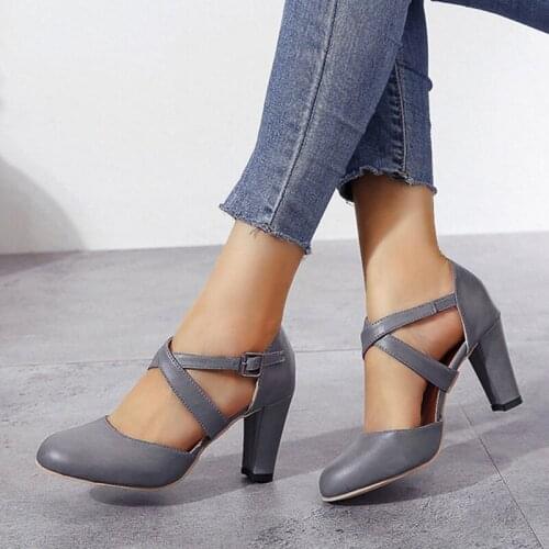 Women Gladiator Buckle Strap Cover Heel Fashion Ladies Sandals Ankle Strap High Heels Pumps Dress Shoes Big Size 35-43 Zapatos