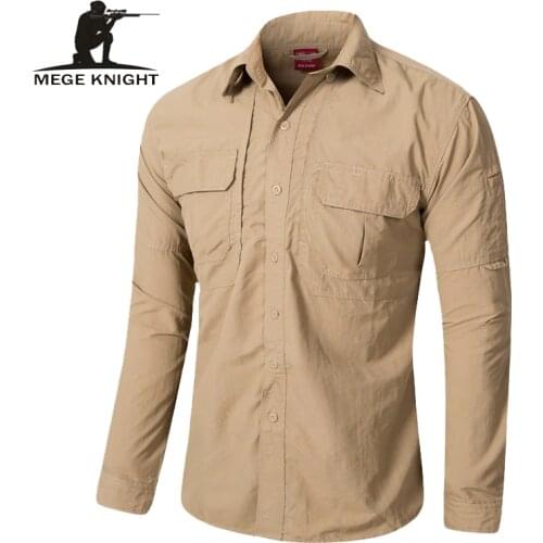 MEGE Brand Clothing, Summer Men Long Sleeve Shirt, Breathable Quick Dry Cargo Shirt, Camisa Social Masculina, Mens Dress Shirts
