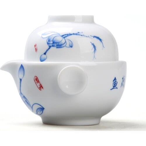 Quik cup of blue and white porcelain pot,Tea set Include 1 Pot 1 Cup, High quality elegant gaiwan,Beautiful and easy teapot