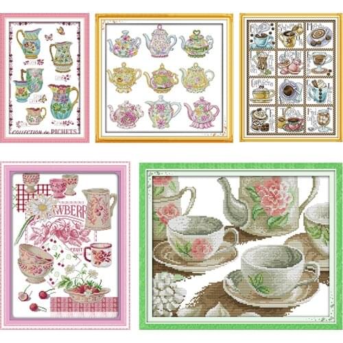 Colorful fruit tableware Cross Stitch Kits Embroidery Needlework Patterns Stamped 11CT 14CT Printed Thread Canvas Counted Fabric
