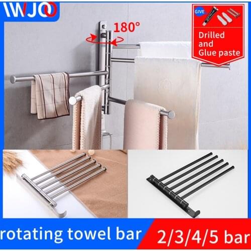 Bathroom towel bar stainless steel hanging holder wall mounted glue paste rotating double towel holder rail hanger with hook