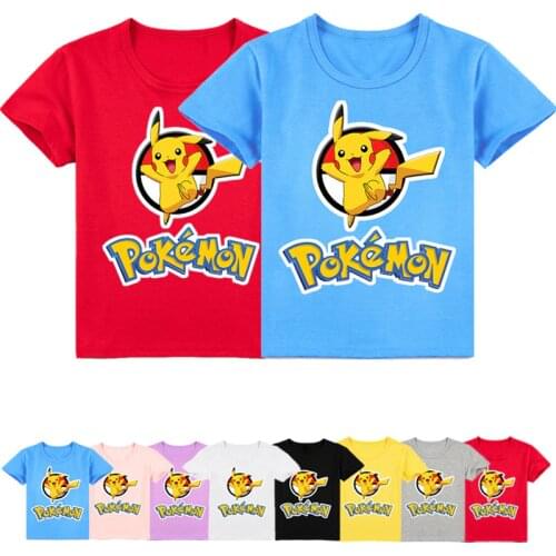 Pokemon Cotton T-shirt Cartoon Print Cute Pikachu Boys and Girls Spring and Summer Fashion Casual Round Neck Short Sleeve Top