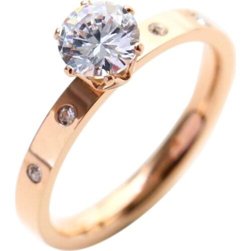 Stainless Steel Ring Rose Gold Color AAA Zircon Shinning Rhinestone For Christmas Gift Girl Women Never Fade
