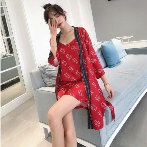 New autumn sexy red elegance dress robes gown sets women robes suits 2-piece sleepwear Quality Spaghetti straps sleepdress women